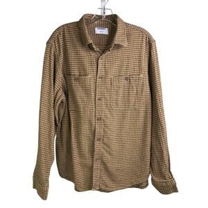 Old Navy Casual Button Down Shirt Womens Size Large Tan Black Houndstooth grunge